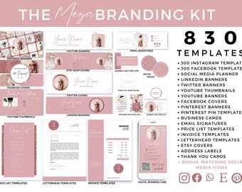 Canva Branding Template Social Media Kit Rosegold Business Graphics Package Youtube Banner Email Signature Pinterest Linkedin Profile