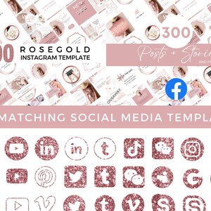 Social Media Planner Canva Template Bundle Professional Branding Graphics Collection Rosegold Marketing Kit Youtube Banner Email Signature Pinterest Linkedin Profile Design Entrepreneur Business Templates Digital Content Calendar
