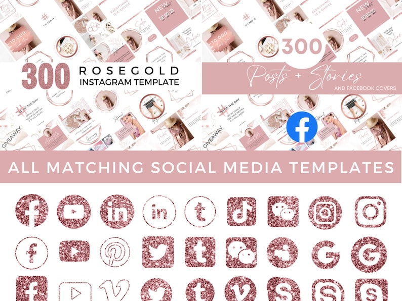 Social Media Planner Canva Template Bundle Professional Branding Graphics Collection Rosegold Marketing Kit Youtube Banner Email Signature Pinterest Linkedin Profile Design Entrepreneur Business Templates Digital Content Calendar