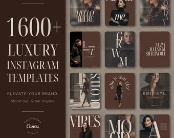 Luxury Instagram Canva Template Bundle Posts Editorial Brown Aesthetic Social Media Kit Business Branding Graphics Content Creator Feed