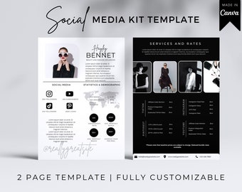 2 Page Media Kit Template, Canva Template, Blogger Media Kit, Instagram Media Kit, Social Media Kit, Influencer Media Kit, Rate Sheet