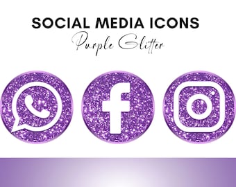 Purple Glitter Social Media Icons PNG, Facebook Icon, Instagram Icon, Pinterest Icon,YouTube Icon,Twitter Icon, Whatsapp Icon, Snapchat Icon