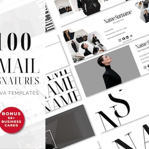 Email Signature Template Canva Business Card Design Black White Minimalist Branding Kit Professional Realtor Signature Organizer Email