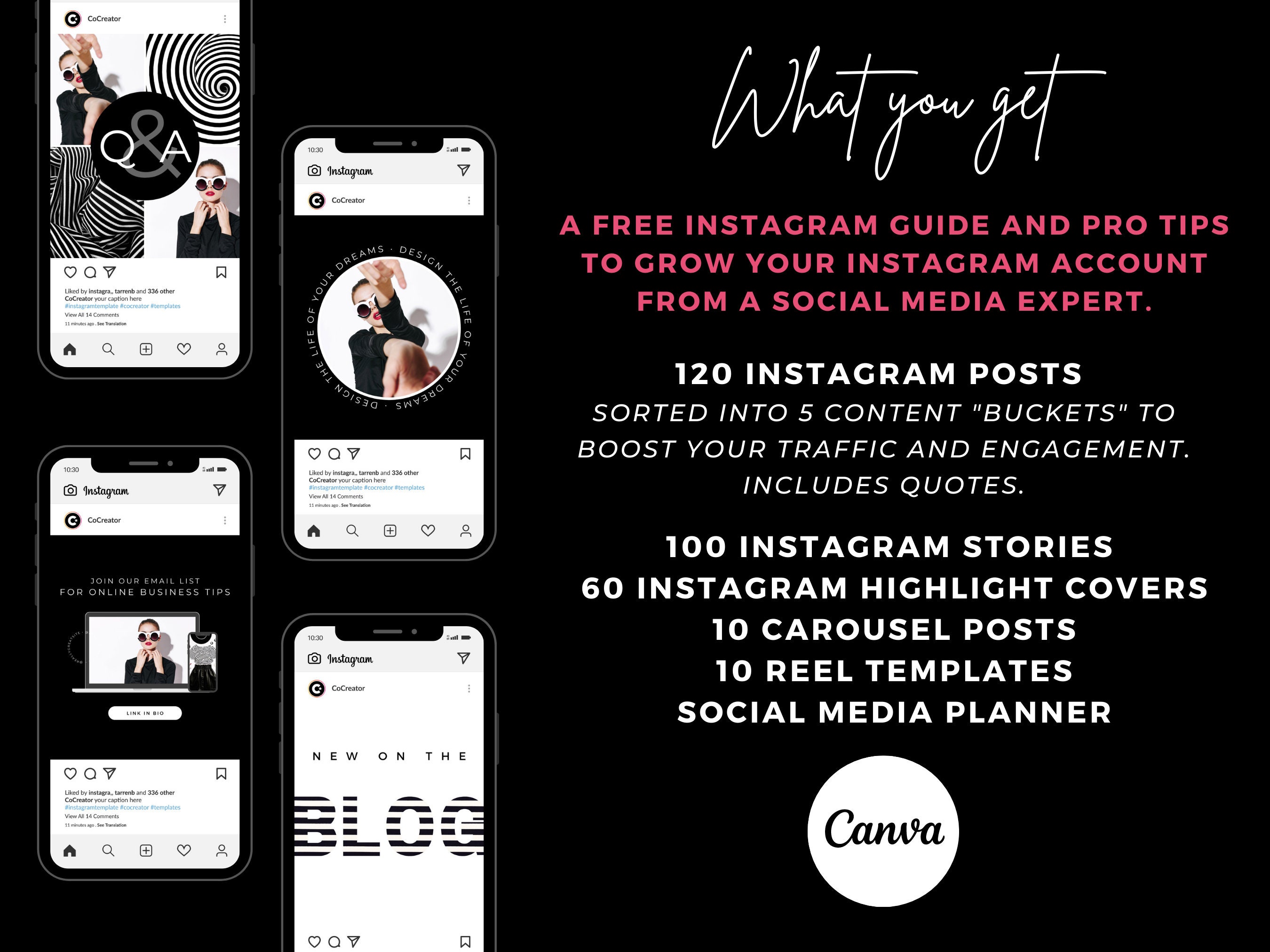 300 Black and White Instagram Template Bundle, Instagram Post Template ...