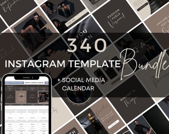 340 Minimal Instagram Templates, Social Media Planner, Instagram Post Template, Blogger Template, Business, Canva Carousel, Dark, Fashion