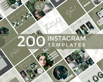 Green Instagram Template Canva Social Media Post Design Clean Minimal Aesthetic Olive Feed Layout Forest Theme Content Pack Mist Nature