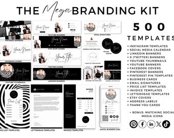 500 Black White Branding Kit Templates, Social Media, Business, Canva