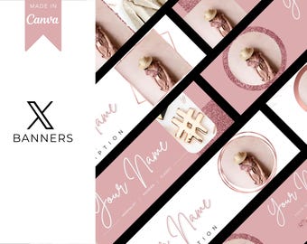 Rose Gold Twitter Banner Templates, Business Branding (Canva PDF)