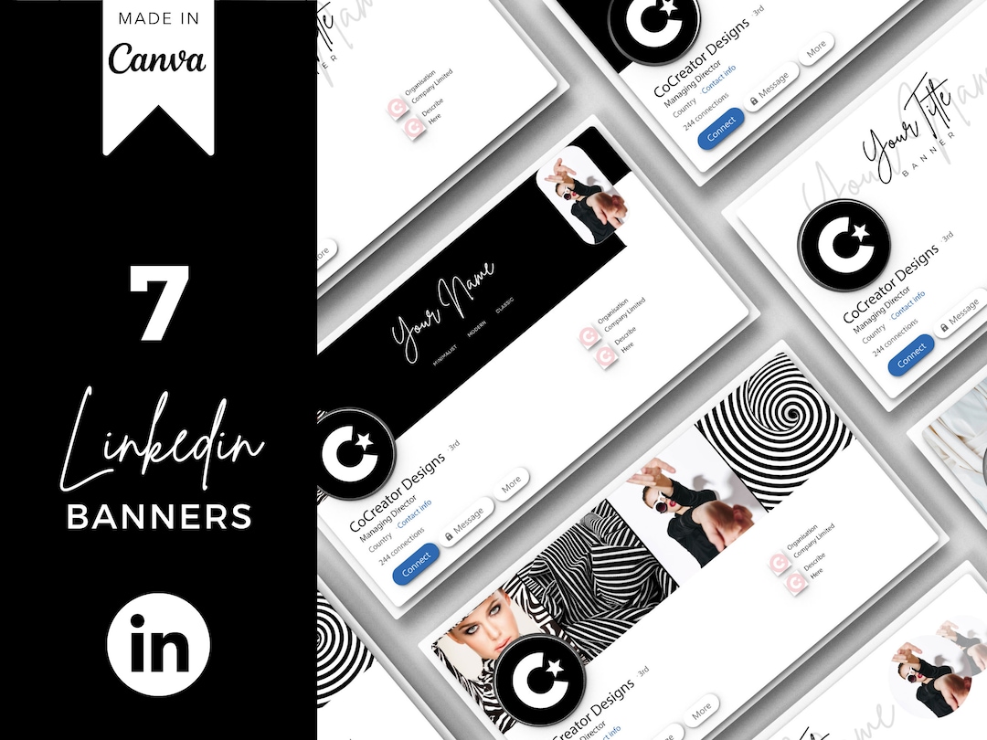 7 Linkedin Banner Templates, Black and White Linkedin Banner Canva