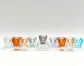 Crystal Hanukkah Menorah, Hanukiah, Chanukah Menorah, Jewish Gift, Judaica, Modern Menorah, Hanukkah Menorah Oil Cup,