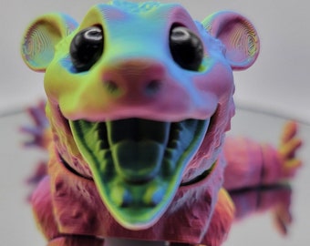 Cute Opossum Articulated Sensory ADHD Fidget Toy Realistic Eyes Multiple Colors Eye Designs Mouth Opens Small Parts Not for Young children.