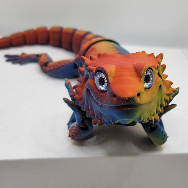 Bearded Dragon Articulated Sensory Lizard Fidget Toy Realistic Eyes Custom Art Decor Matte Spray Quality Small Parts Not for Young children.