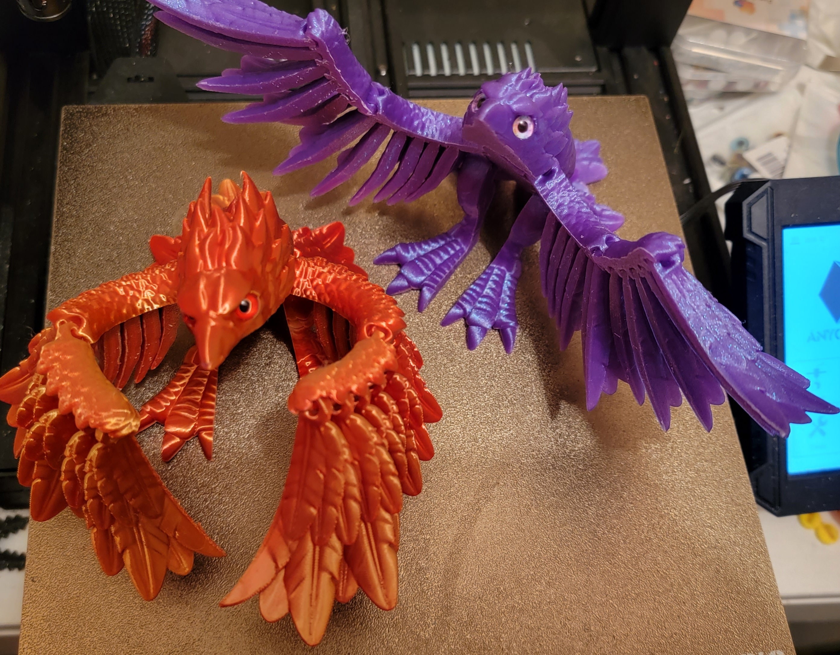Articulated Forest Phoenix Figurines 2-Pack - Poseable Mythical Creature Collectibles, 3D Printed From Recycled PETG, Made In USA (Spartan Green & Smoke Grey)
