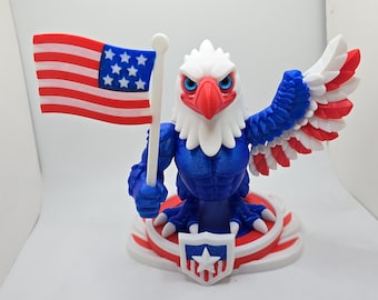 Patriotic Eagle Figure, America 250th anniversary Red White and Blue Collectible, Glass Eyes (Optional Stand/Flag/Biceps)