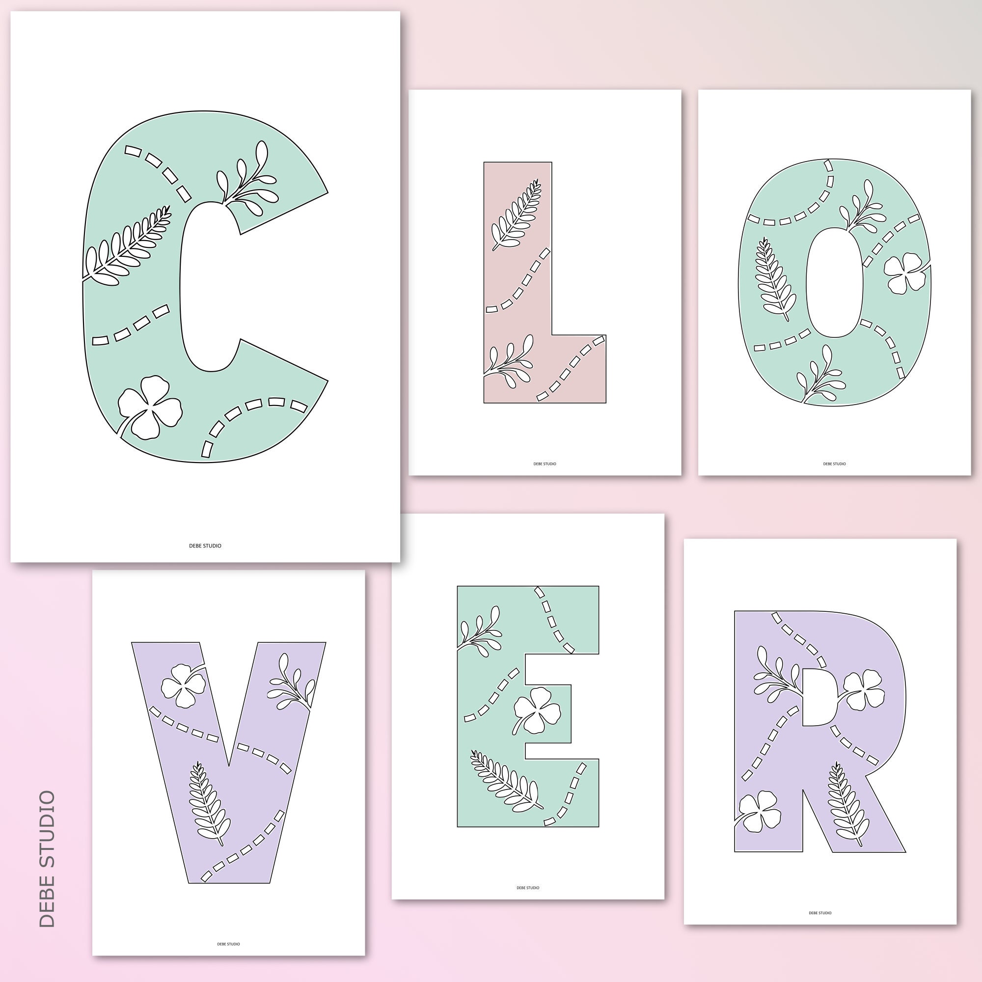 Botanical Alphabet Coloring Page Printable Adult Coloring ABC Alphabet ...