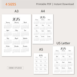 Elegant 2025 Calendar Printable PDF A3 A4 A5 US Letter, 2025 Yearly ...