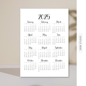 Elegant 2025 Calendar Printable PDF A3 A4 A5 US Letter, 2025 Yearly ...