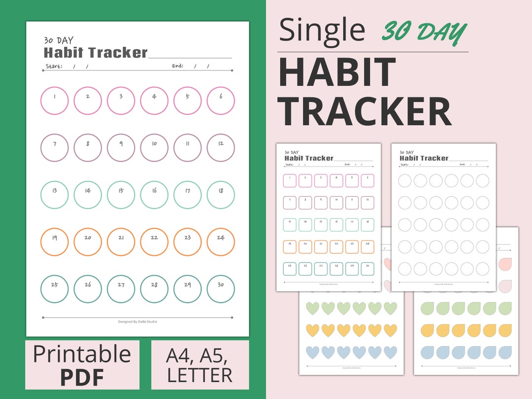 30 Day Challenge Printable PDF Single Habit Tracker Blank Monthly Habit ...