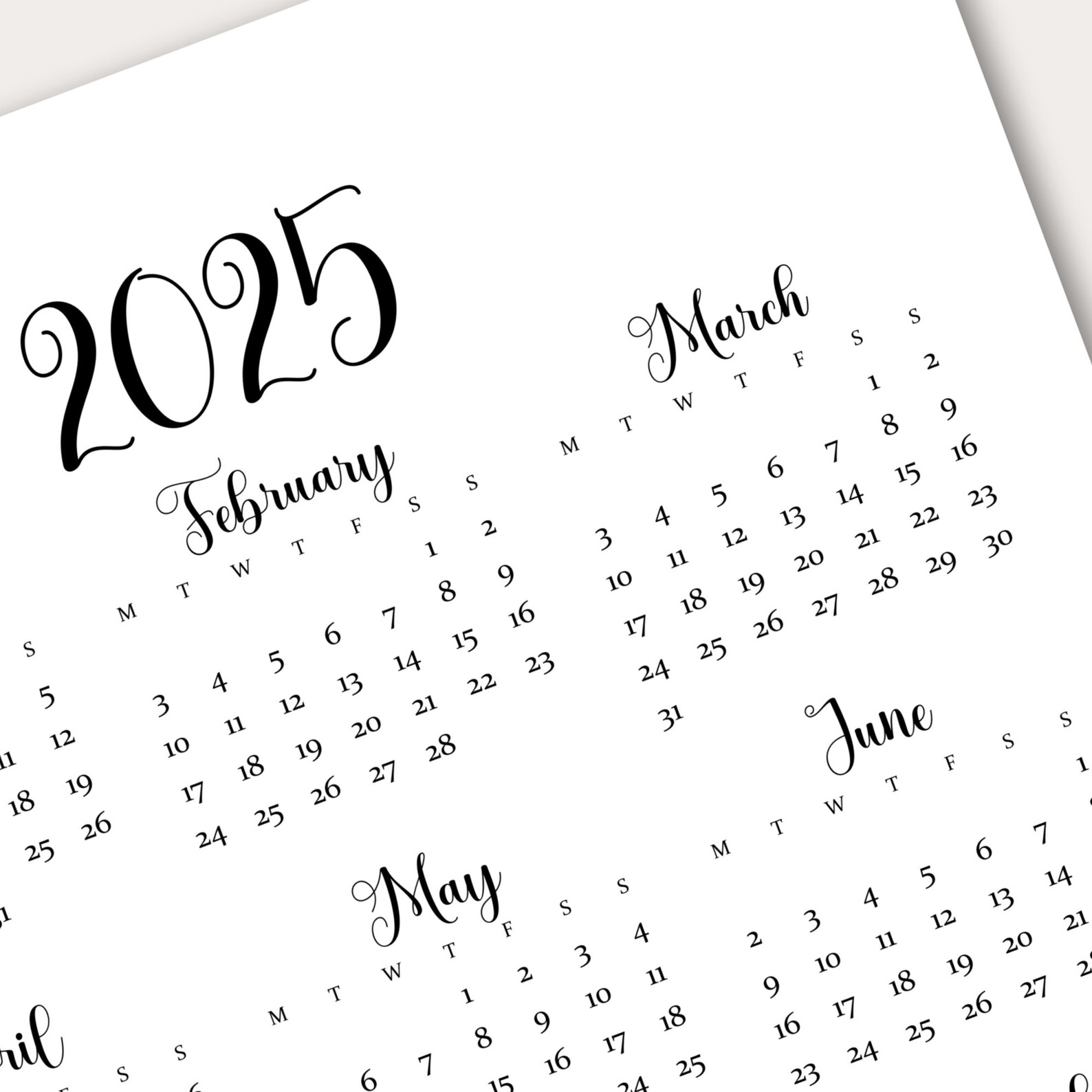 Elegant 2025 Calendar Printable PDF A3 A4 A5 US Letter, 2025 Yearly