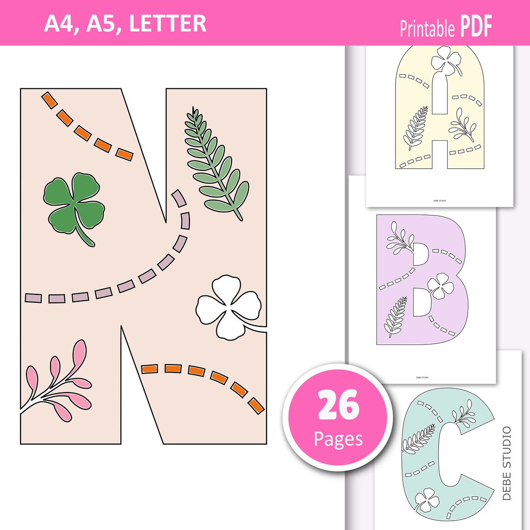 Botanical Alphabet Coloring Page Printable Adult Coloring ABC Alphabet ...
