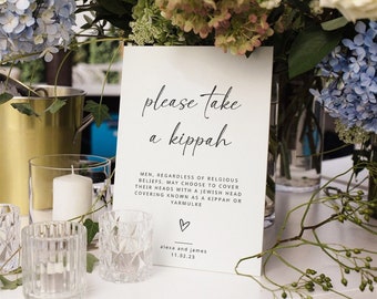 Minimalist Wedding Kippah Sign Template: Modern Yarmulke Basket (DIY Instant Download)