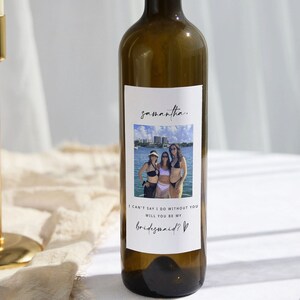 Photo Bridesmaid Proposal Wine Label Template, Personalized Maid Of Honor Wine Label, Editable Will You be My Bridesmaid Gift, Printable