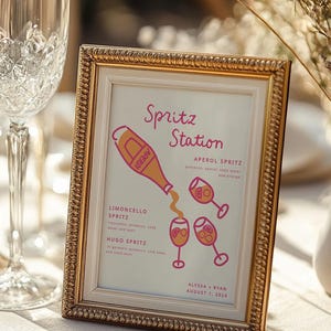 Spritz Station Schild Vorlage | Benutzerdefinierte Spritz Bar Schild | Handgezeichnete illustrierte Menükarte für die Hochzeit | Druckbares Cocktail-Schild