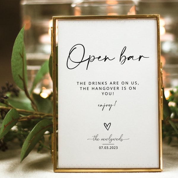 Open Bar Wedding Sign Template | Drinks Are On US Hangover Is On You Sign | Wedding Bar Sign | Modern Minimalist Signage |Instant Download