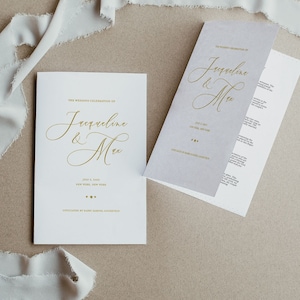 Plantilla de programa de bodas de oro plegable, programa de ceremonia doble, estrellas, personalizable, minimalista, caligrafía, descarga instantánea, imprimible