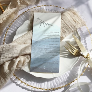 Mountain Wedding Menu Template | Printable Blue Mountain Menu | Blue Wedding Dinner Menu Card | Watercolor Mountain Menu | Instant Download