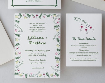 Invitaciones de boda italianas: Diseño rústico de limón dibujado a mano (descarga digital)