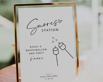 Smores Station Sign Template | Roast A Marshmallow And Party S'More Sign | Printable Smore Bar Sign | Dessert Table Sign | Editable