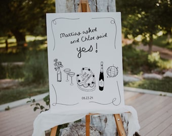 Engagement Party Welcome Sign Template | She said Yes sign | Hand Drawn Scribble Illustration | Handwritten We're Engaged Poster | Download
