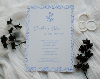 Something Blue Bridal Shower Invitation Template, Blue Floral, Vintage, Printable Bridal Shower, Editable Wedding, Instant Download