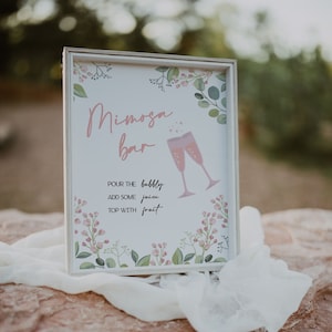 Mimosa Bar Sign | Blush Pink Floral Mimosa Bar Sign | Printable Bridal Shower Sign | Instant Download | Bubbly Bar | Mimosa Brunch