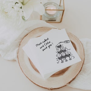Modèle de serviette de table fiançailles personnalisée | Serviette illustrée Tour à champagne | Doodle amusant dessiné à la main | Serviette de table pour demande en mariage personnalisée #4312