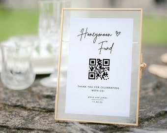 Honeymoon Fund Qr Code Sign | Modern Venmo Honeymoon Sign | Editable Template | Honeymoon Fund Sign | Venmo Qr Code Wedding Sign