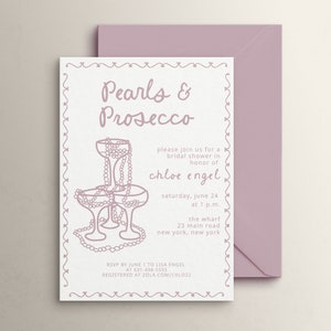 Pearls and Prosecco Bridal Shower Invitation: Hand-Drawn Champagne (Digital Download)