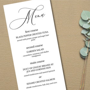 Modern Calligraphy Wedding Menu: Simple Script, Customizable (Digital Download)