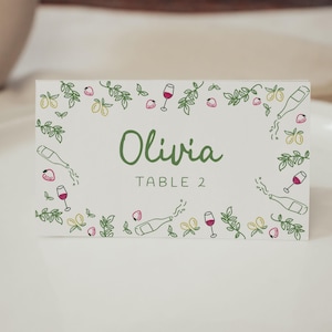 Tarjetas con nombres para mesas de bodas italianas / Ilustraciones dibujadas a mano / Plantillas para tarjetas de lugar de bodas / Tarjetas con nombres divertidas / Tarjetas con nombres garabateadas / Imprimibles