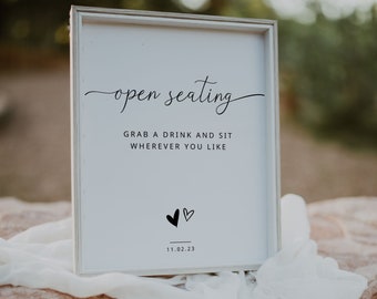Open Seating Sign Template | Custom Ceremony Sign | Sit Anywhere Sign | Minimalist Wedding Signs |  Choose A Seat Sign | Instant Download