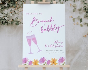 Brunch And Bubbly Welcome Sign | Printable Bridal Shower Welcome Sign | Boho Bridal Brunch Shower Welcome Sign | Petals and Prosecco