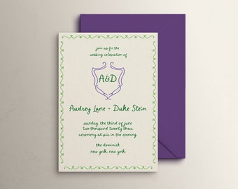 Monogramm-Hochzeitskarten-Set: Handgezeichnetes französisches Design (Download)