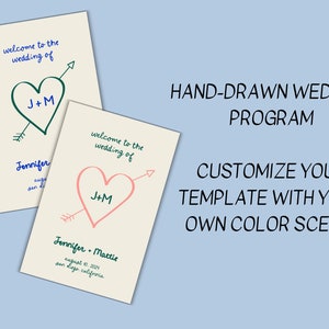 Hand-Drawn Wedding Program Template, French Inspired Wedding Timeline, Illustrated Program, Whimsical Scribble Doodle, Folded Program image 6