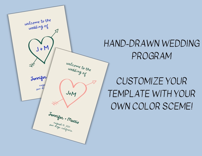 Hand-Drawn Wedding Program Template, French Inspired Wedding Timeline, Illustrated Program, Whimsical Scribble Doodle, Folded Program image 6