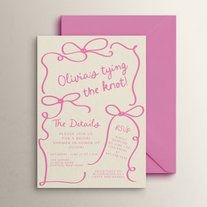 Pink Bow Bridal Shower Invitation Template: Hand-Drawn Design (Digital Download)