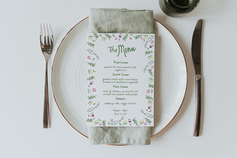 Menu First Course Layout Italian Wedding Menu Template: Hand-drawn Scribble (digital Download ...