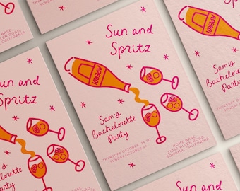 Plantilla de invitación para despedida de soltera con tema de sol y rocío / Cronograma de fin de semana de despedida de soltera en la playa / Despedida de soltera divertida y ondulada DIY / Itinerario de despedida de soltera editable