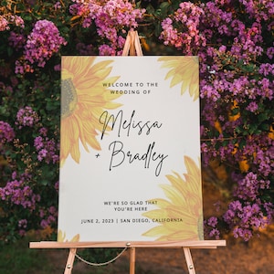 Sunflower Hochzeit Willkommensschild | Sonnenblume Willkommensschild | Willkommen bei der Hochzeit Zeichen | Rustikales Hochzeitsschild | Bearbeitbare Vorlage