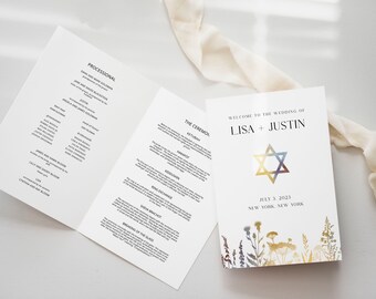 Davidstern Jüdische Hochzeitsprogramm Vorlage (Digitaler Download)